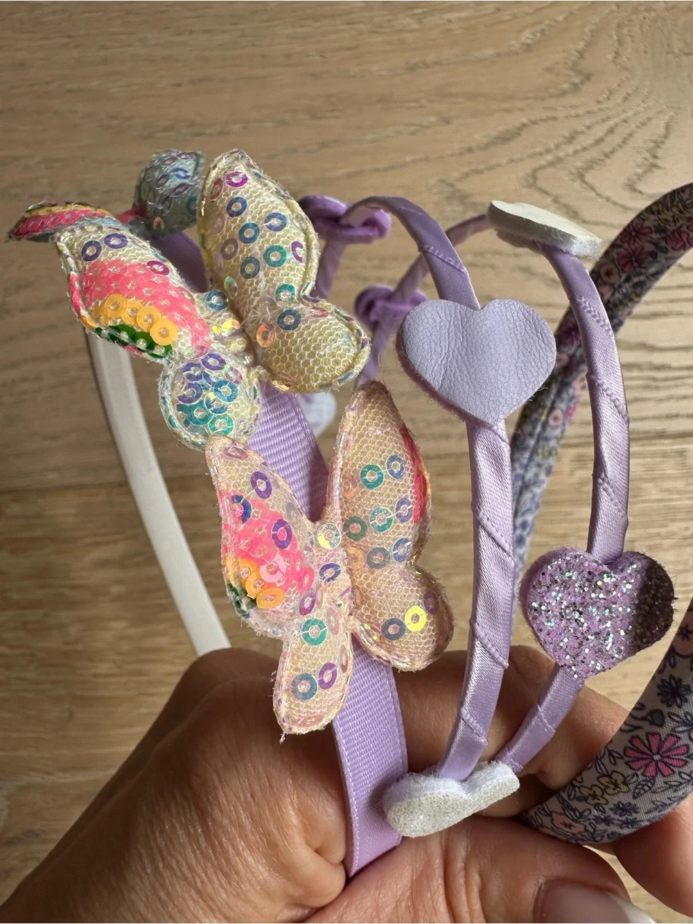 Set of 3 Lavender Heart & Butterfly Headbands Lilac, Pink